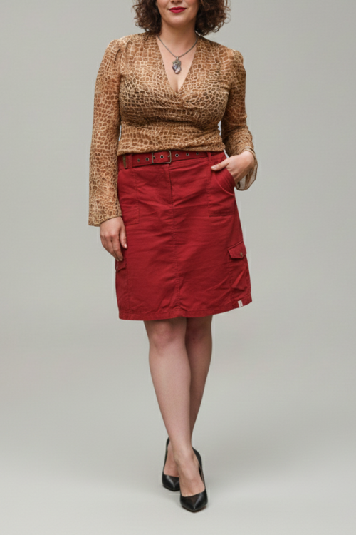 Falda de lino y algodón roja talla 42