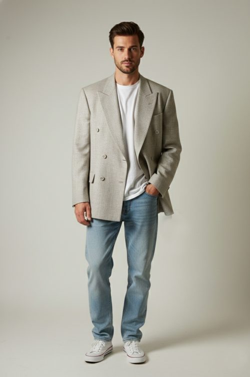 Blazer doble abotonado de lana y seda Talla L hombre