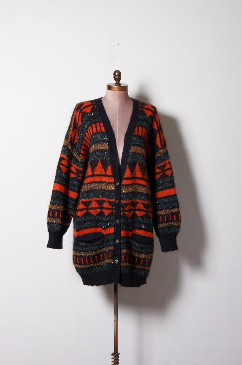 Cárdigan de mohair naranjo y verde talla L mujer